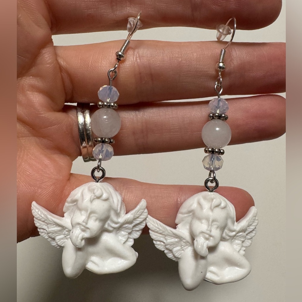 White Angel Wing Earrings